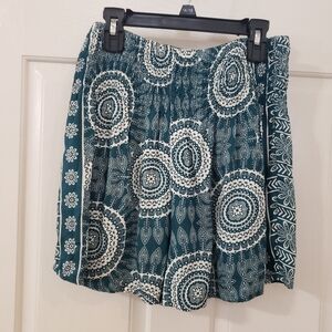 Lotus And Luna Teal and White Patterned Shorts